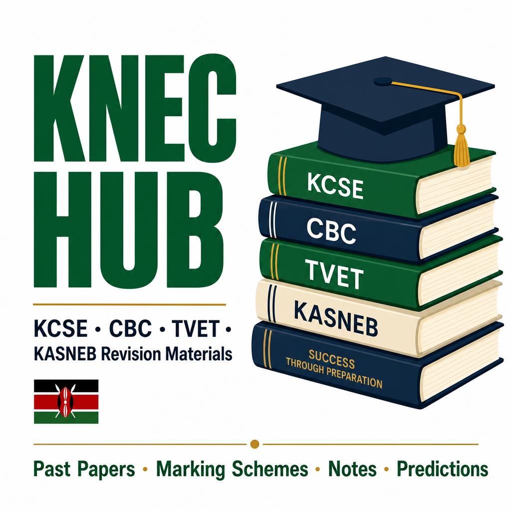 Buy all KNEC revision materials — KCSE Past Papers, Marking Schemes, Notes, Predictions, CBC and TVET resources.